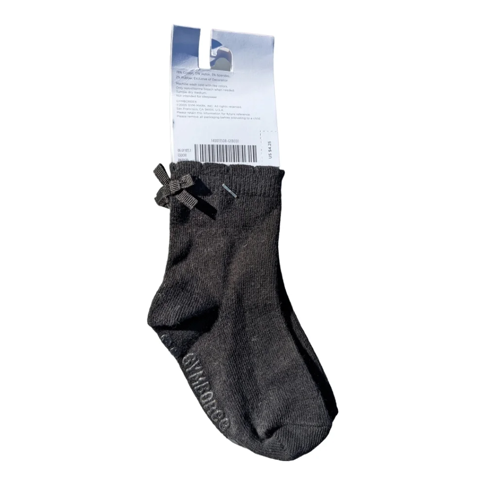 Gymboree Girls 12-24m shoe 5-6 Black Sock w/ Non slip and Bow
